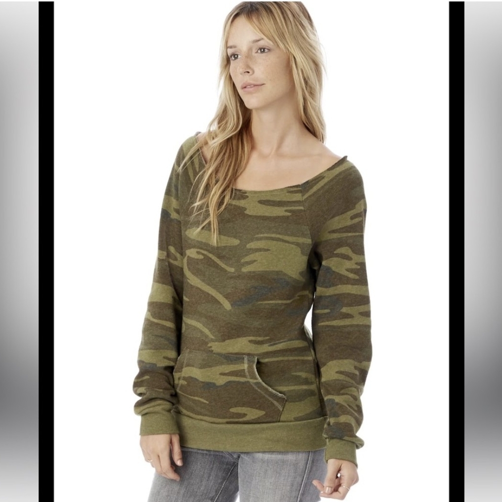 Alternative Apparel Green Camouflage Crew Neck Sweater